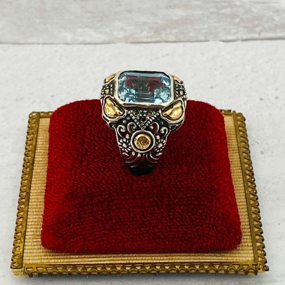 Vintage Sterling Silver 18k Gold Swiss Blue Topaz Statement Ring poss Krementz - Picture 4 of 14